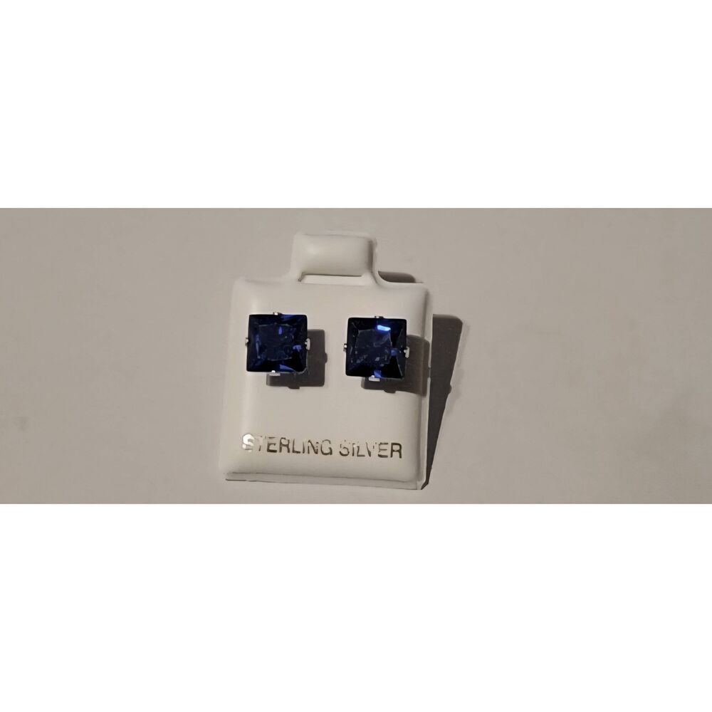 NEW~2Ct Princess Cut Blue Sapphire Gemstone Stud Earrings~.925 Sterling Silver